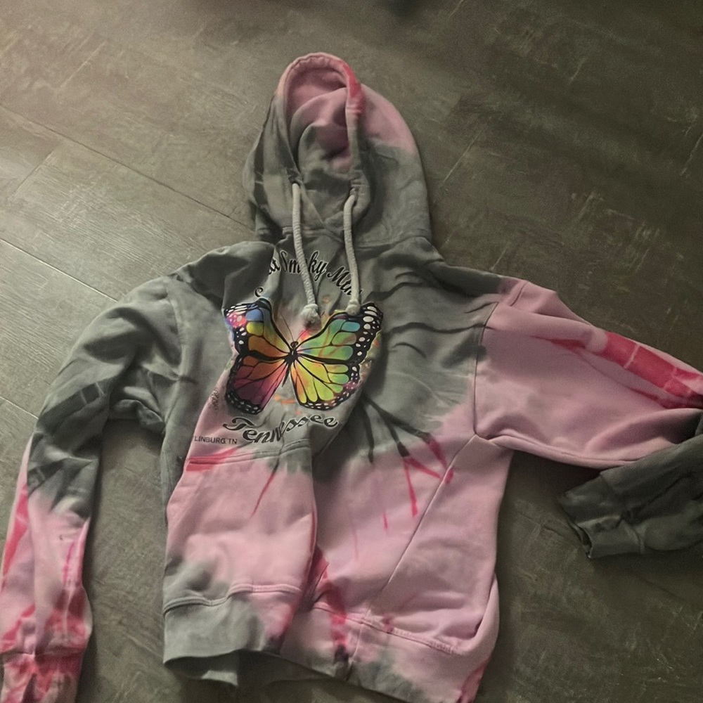 Gray and Pink Butterfly Hoodie